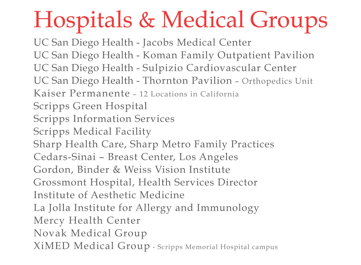Selected Commercial Client Lists — art consulting project